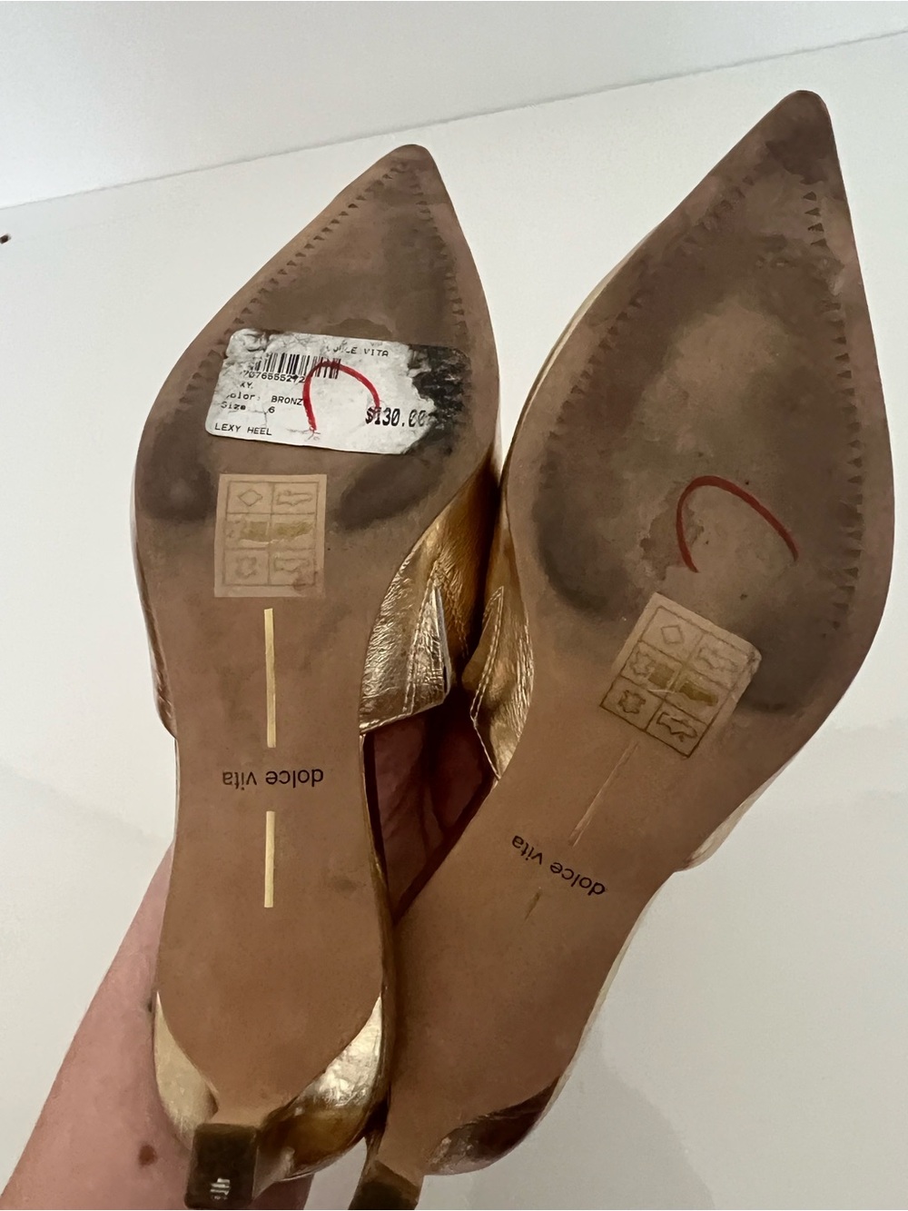 Dolce Vita Lexy Heeled Sandals Metallic Gold Leather Kitten Heel Mules US 6 $130 - Picture 9 of 11
